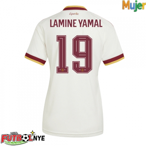 Camiseta España Lamine Yamal #19 Visitante Equipación para mujer Mundial 2026 manga corta